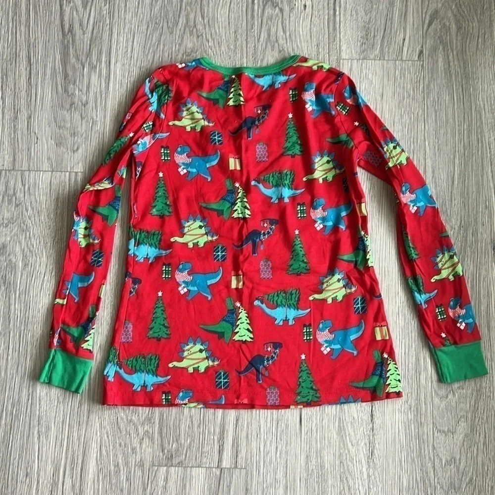 Christmas PJs Long Sleeve Pants Set Red Green Dinosaurs Size M